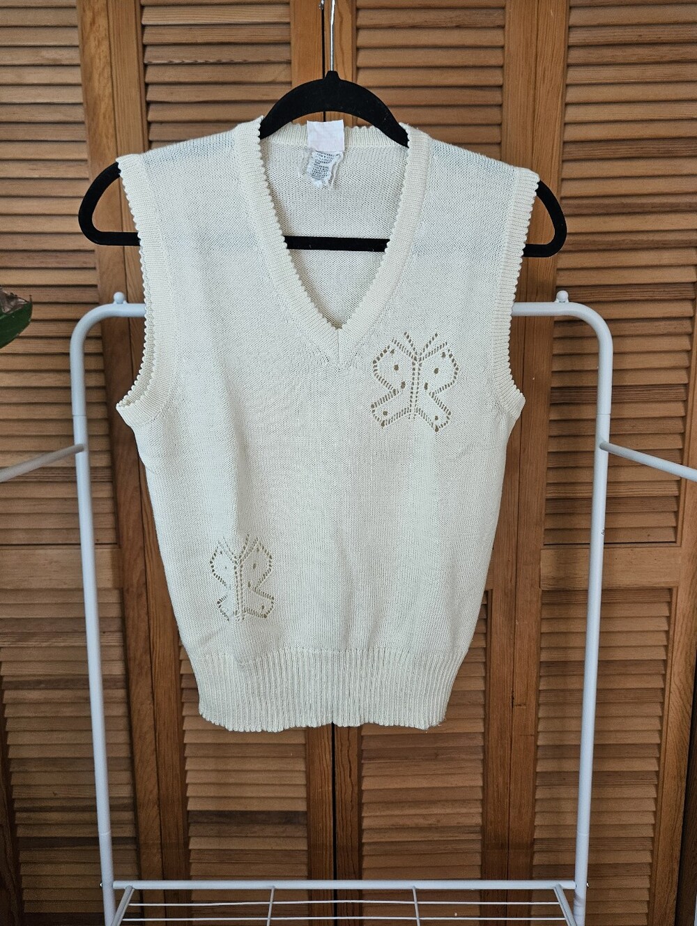 70s Butterfly Knit Collegiate Twee Preppy Grandma Vintage Cream Sweater Vest